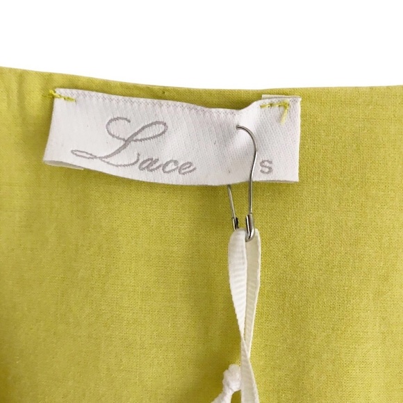 Lace Midi V-Neck Dress Yellow Cotton Small NWT - Picture 8 of 10